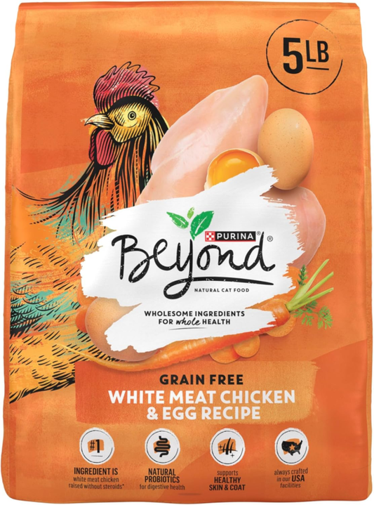 Purina Beyond Grain Free White Meat Chicken and Egg Recipe Natural Cat Food High Protein Cat Food Dry Formula - 5 lb. Bag : Pet Supplies