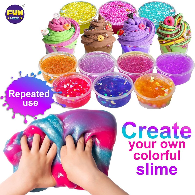 33 Cups Jumbo Slime Kit for Kids, FunKidz Premade Ultimate Slime Pack to DIY Soft, Cloud, Clear, Butter, Glitter, Glow in Dark Slime Making Kit Party Favors Gift Toys for Girls and Boys : Toys & Games