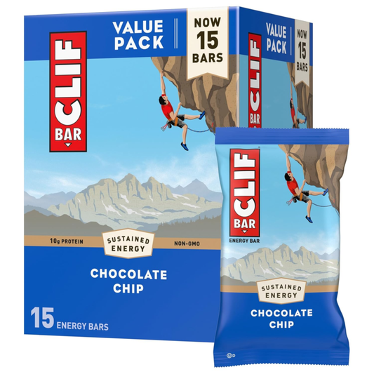 CLIF BAR - Chocolate Chip - Made with Organic Oats - Energy Bars - Non-GMO - Plant Based Protein Bars (15 Pack) : Health & Household