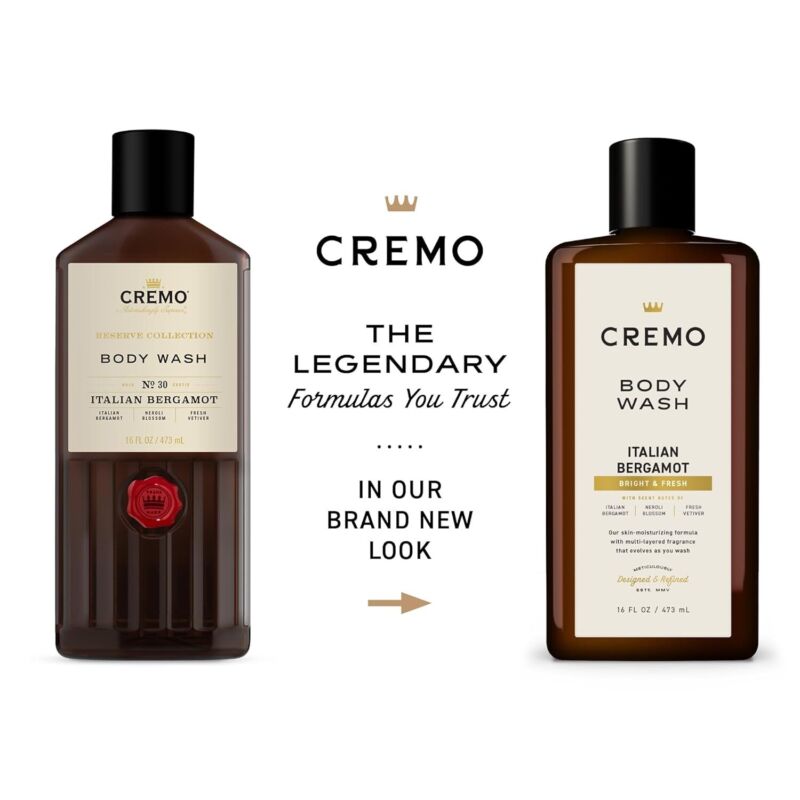 Cremo Body Wash Men, Notes of Italian Bergamot, Neroli Blossom, and Fresh Vetiver, Rich-Lathering Italian Bergamot, 16 Fl Oz : Beauty & Personal Care