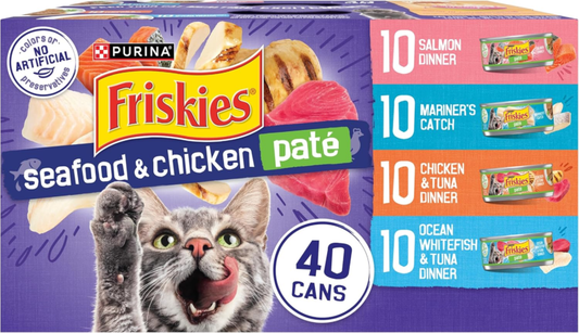 Purina Friskies Pate Wet Cat Food Variety Pack Seafood and Chicken Pate Favorites 40ct VP - (Pack of 40) 5.5 oz. Cans : Pet Supplies