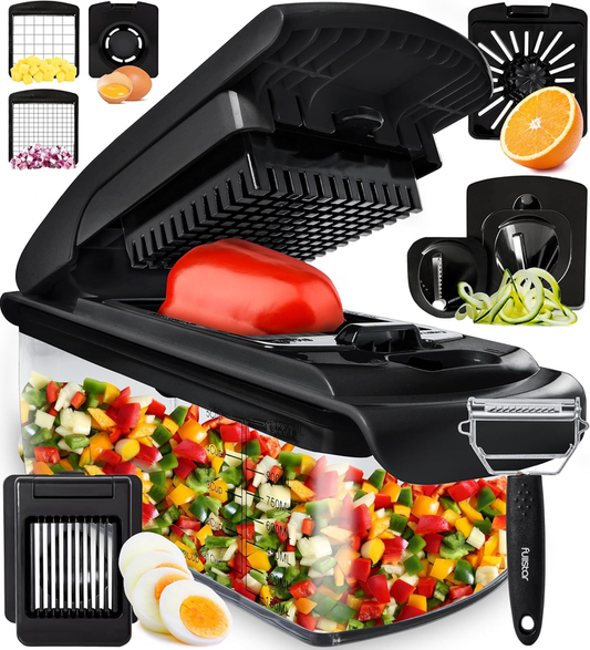 Fullstar Vegetable Chopper and Spiralizer - Food Chopper with Container, Fruit Slicer, Kitchen Gadgets & Accessories, Home Essentials (9 in 1, Black): Home & Kitchen