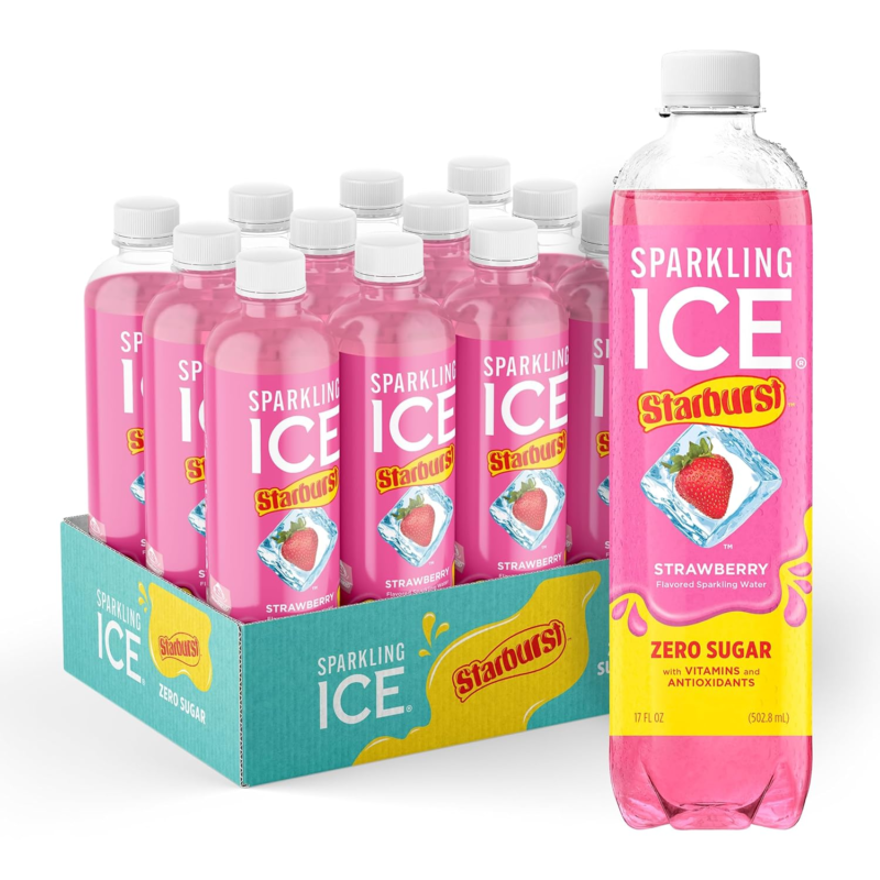 Sparkling Ice STARBURST Strawberry, Zero Sugar Flavored Sparkling Water, with Vitamins and Antioxidants, Low Calorie Beverage, 17 fl oz Bottles (Pack of 12) : Grocery & Gourmet Food
