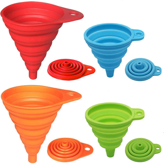 KongNai Kitchen Funnel Set 4 Pack, Small and Large, Kitchen Gadgets Accessories Foldable Silicone Collapsible Funnels for Filling Water Bottle Liquid Transfer Food Grade: Home & Kitchen