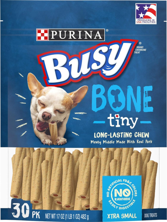 PURINA Busy Made in USA Facilities Toy Breed Dog Bones, Tiny - 30 ct. Pouch : Pet Supplies