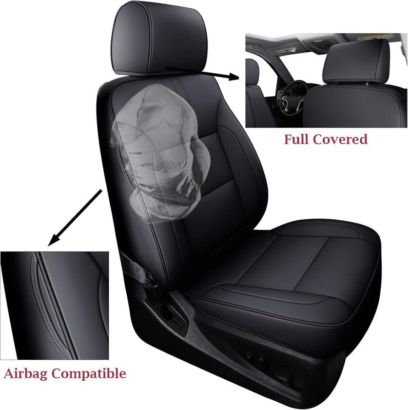 Coverado Chevy Silverado Seat Covers, Faux Leather Seat Covers Fit for Chevy Silverado GMC Sierra 2007-2025 1500, 2015-2025 2500HD 3500HD Crew Double Extended Cab (Front, Black) : Automotive