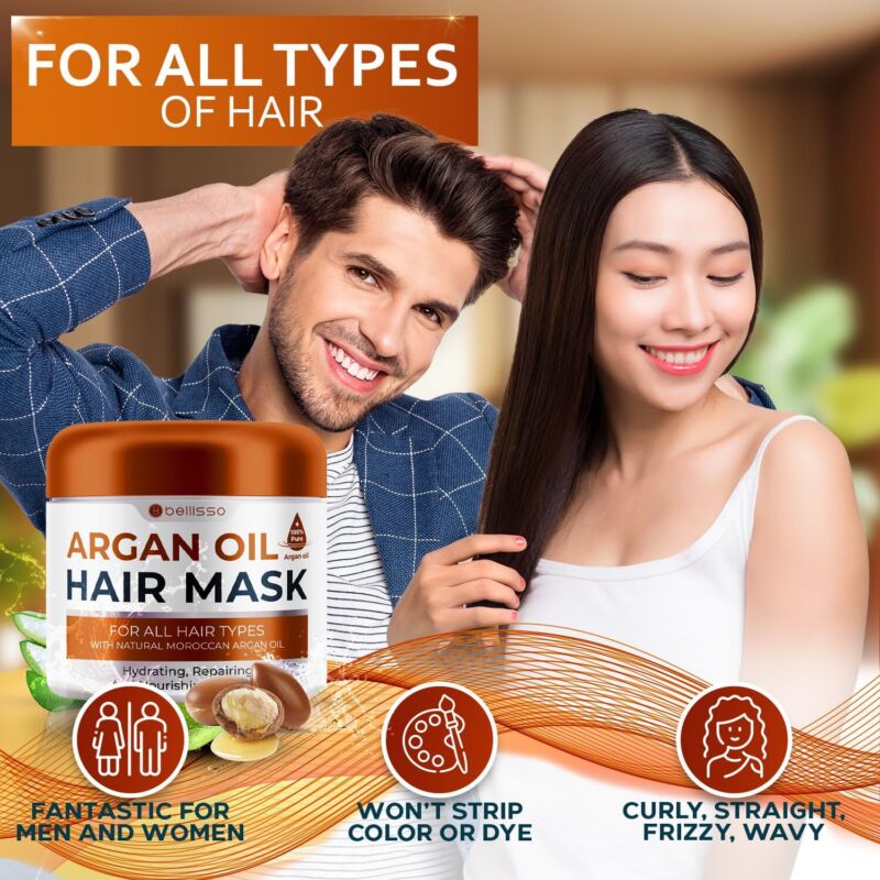 Moroccan Argan Oil Mask - Deep Conditioning Moisturizer for Dry, Extremely Damaged Hair - Hydrating Repair Treatment for Split Ends - With Collagen and Keratin for Curly, Frizzy and Color Treated Hair : Beauty & Personal Care
