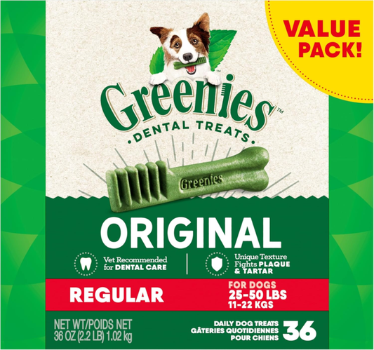 Greenies Original Regular Natural Dog Dental Care Dog Treats (36 Treats)
