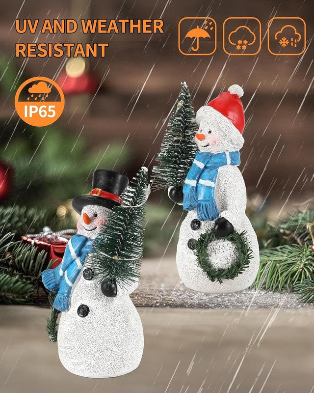 iStatue Resin Snowmen Figurines with Lighted Christmas Tree and Wreath 5'' - Set of 2 Battery Operated - Holiday Decorations Home Decor (Snowman) : Home & Kitchen