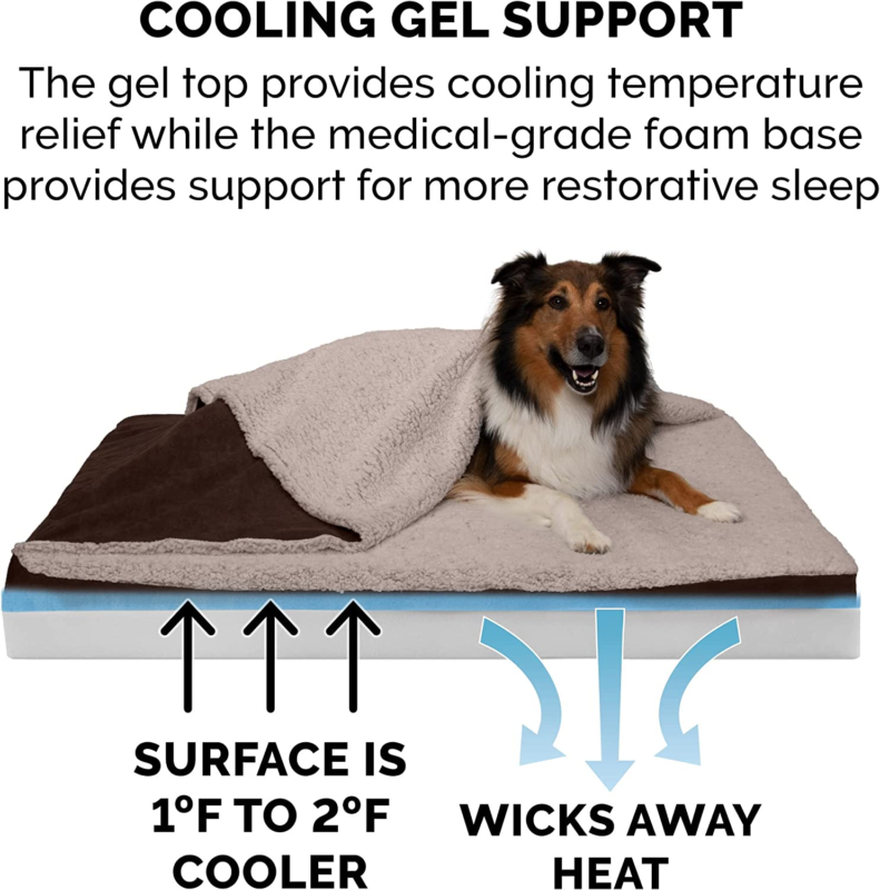 Furhaven Cooling Gel Dog Bed for Large/Medium Dogs w/ Removable Washable Cover, For Dogs Up to 55 lbs - Berber & Suede Blanket Top Mattress - Espresso, Large : Pet Supplies