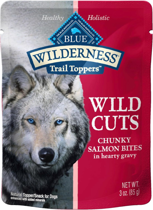Blue Buffalo Wilderness Trail Toppers Wild Cuts Natural High-Protein Dog Wet Food, Salmon Bites in Hearty Gravy, 3-oz Pouch, 24 Count