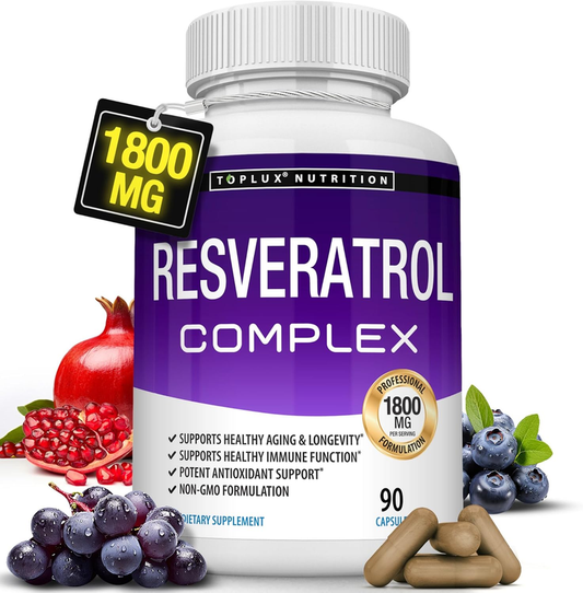 Resveratrol Supplement 1800 mg Antioxidant Complex - Highly Potent Natural Trans-Resveratrol Pills for Healthy Aging, Overall Health Support, Immune System, Brain Function, for Men Women, 90 Capsules : Health & Household