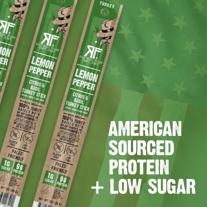 Righteous Felon Meat Sticks | 100% Turkey Sticks | Gluten Free & Keto Meat Sticks | Low Sugar & High Protein Turkey Sticks| Healthy Snack for Adults | Jerky Gifts for Men | Lemon Pepper, 10 Pack : Grocery & Gourmet Food