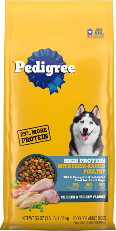 PEDIGREE High Protein Adult Dry Dog Food Chicken and Turkey Flavor Dog Kibble, 3.5 lb. Bag : Pet Supplies
