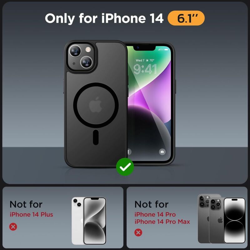 Miracase Magnetic Series for iPhone 14 Case [Compatible with MagSafe] [with 2X Screen Protectors] Military-Grade Protection, Anti-Fingerprint, Slim Design Phone Case for iPhone 14, Graphite Black : Cell Phones & Accessories