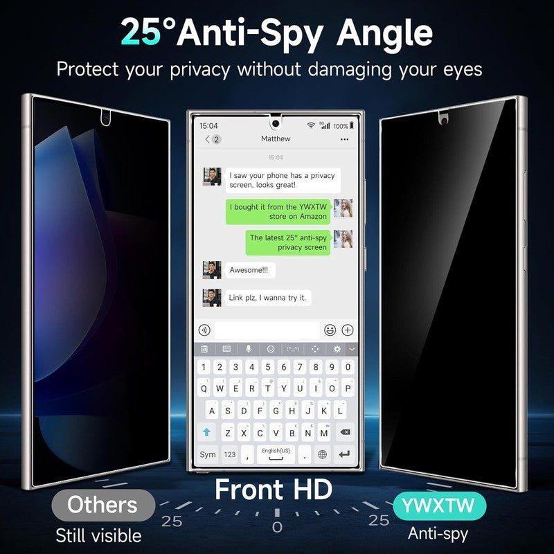 YWXTW EZ Unlock for Samsung Galaxy S24 Ultra Privacy Screen Protector, [0.1S Ultrasonic Fingerprint Support] [Not Glass] 25° Anti Spy Private S24 Ultra Screen Protector Case Friendly, 2 Pack : Cell Phones & Accessories