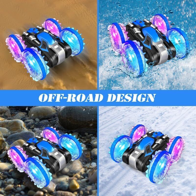 Amphibious RC Car 4WD Stunt Truck Waterproof Remote Control Toy for Boys Girls