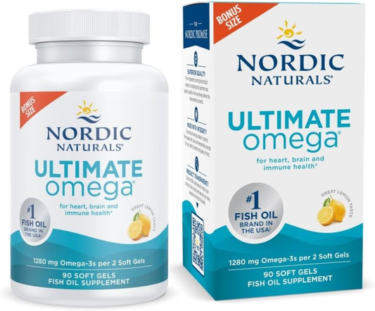 Nordic Naturals Ultimate Omega, Lemon Flavor - 90 Soft Gels - 1280 mg Omega-3 - High-Potency Omega-3 Fish Oil Supplement with EPA & DHA - Promotes Brain & Heart Health - Non-GMO - 45 Servings : Health & Household