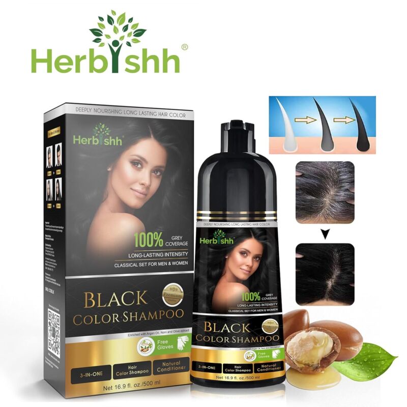 Herbishh Hair Color Shampoo for Gray Hair – Magic Hair Dye Shampoo – Colors Hair in Minutes–Long Lasting–500 Ml–3-In-1 Hair Color–Ammonia-Free (Black) : Beauty & Personal Care