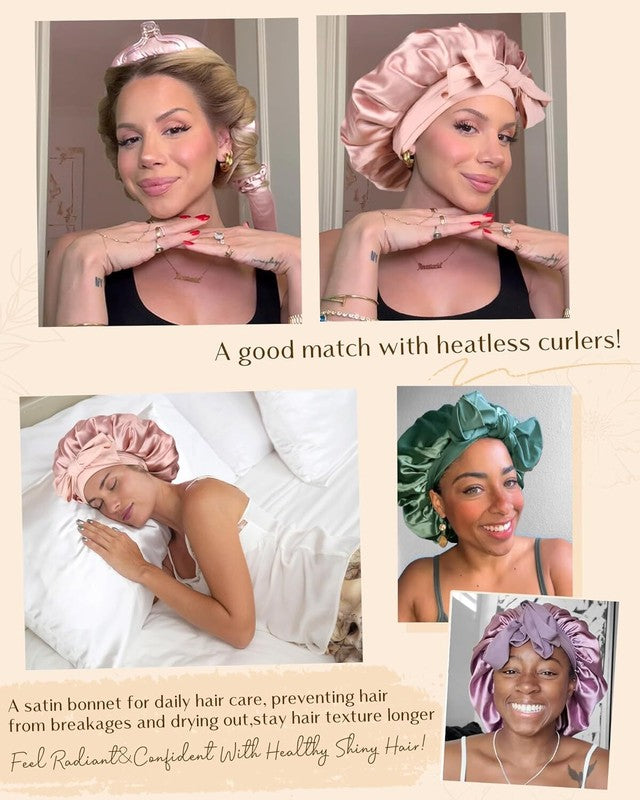 YANIBEST Silk Bonnet for Sleeping Women Satin Bonnet Double Layer Satin Lined Hair Bonnet with Tie Band Curly Hair Blush Pink Mom : Beauty & Personal Care