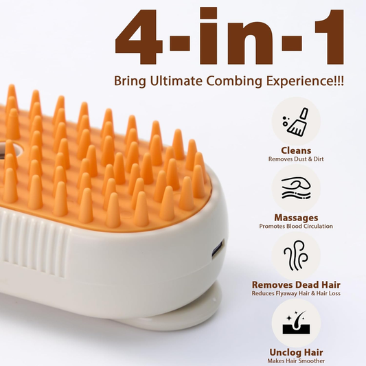 4 in 1 Cat Steam Brush, Rechargeable Steam Brush for Cats and Dogs, Anti-Static Cat Spray Brushes, Massage, Cleaning, Shedding & Combing All In One! Beige : Pet Supplies