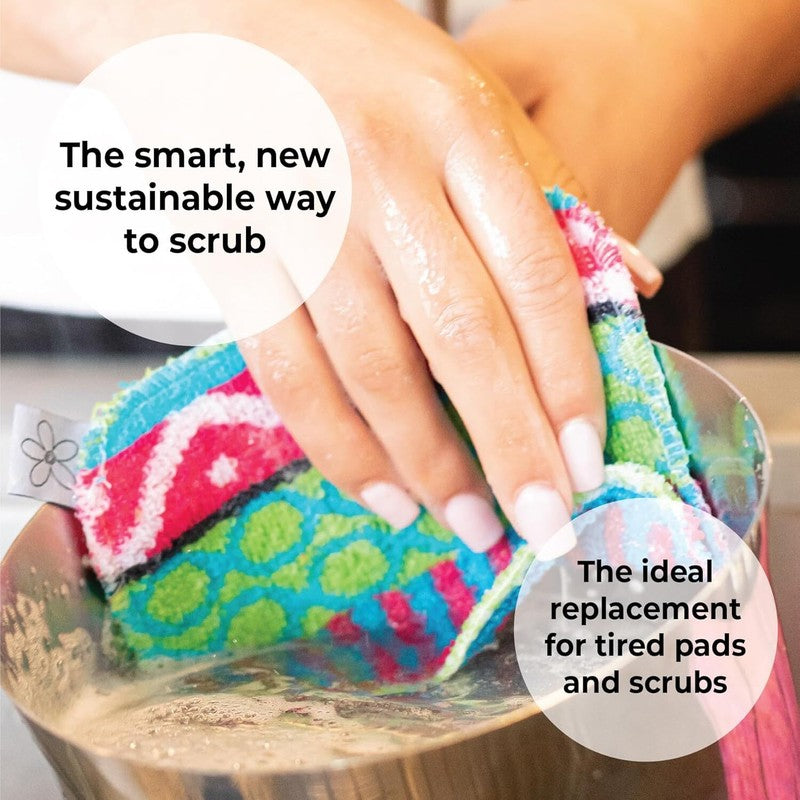 Skoy Scrub, 4-Pack Reusable, Non-Scratching Dish Scrubber for Kitchen and Household Cleaning, Planet-Friendly, Dishwasher Safe Soft Scrub, Assorted Colors and Designs : Health & Household