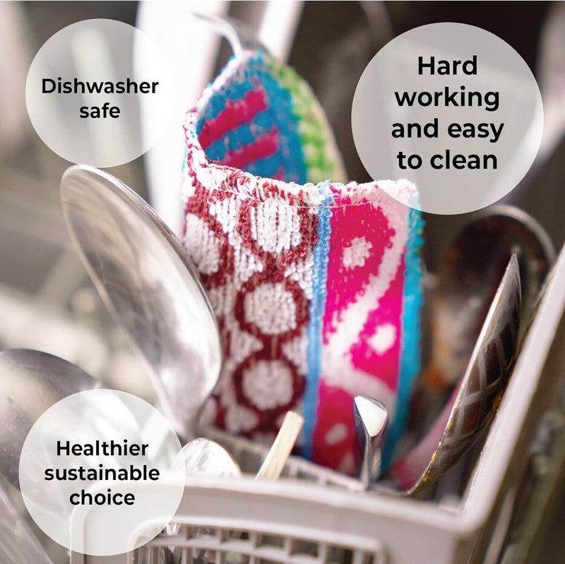 Skoy Scrub, 4-Pack Reusable, Non-Scratching Dish Scrubber for Kitchen and Household Cleaning, Planet-Friendly, Dishwasher Safe Soft Scrub, Assorted Colors and Designs : Health & Household