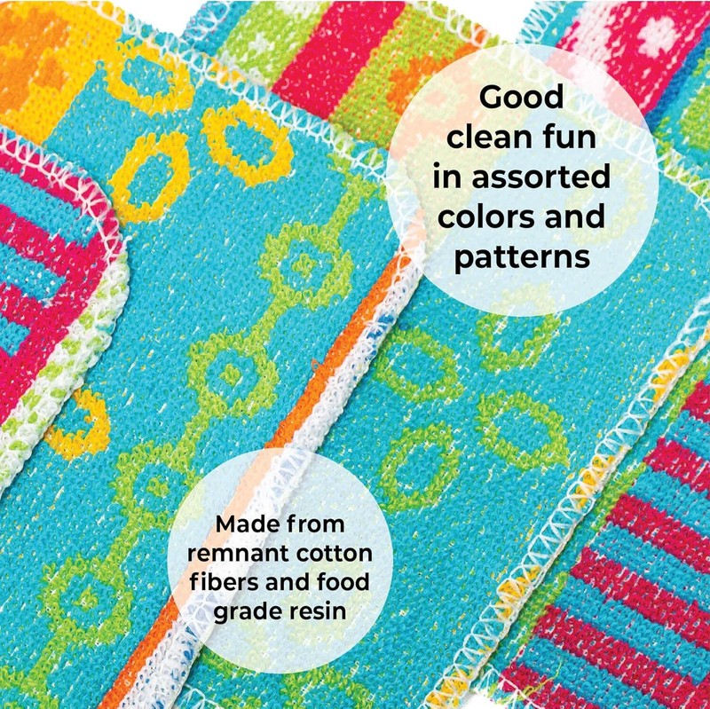 Skoy Scrub, 4-Pack Reusable, Non-Scratching Dish Scrubber for Kitchen and Household Cleaning, Planet-Friendly, Dishwasher Safe Soft Scrub, Assorted Colors and Designs : Health & Household