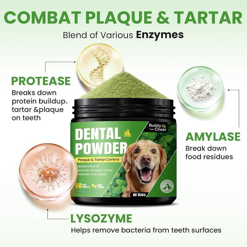 Dog Teeth Cleaning Powder, Dog Dental Powder and Cats Breath Freshener, Plaque Off Pet Tooth Cleaning lab co, Bad Breath & Tartar Remover for Dogs, Dog Teeth Cleaning with Enzymes- 60-Day Supply -Mint : Pet Supplies