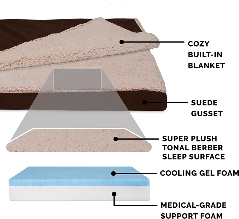 Furhaven Cooling Gel Dog Bed for Large/Medium Dogs w/ Removable Washable Cover, For Dogs Up to 55 lbs - Berber & Suede Blanket Top Mattress - Espresso, Large : Pet Supplies