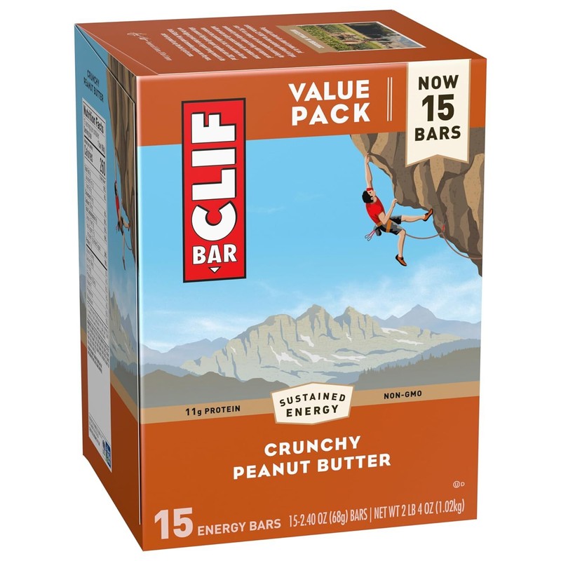CLIF BAR - Crunchy Peanut Butter - Made with Organic Oats - Energy Bars - Non-GMO - Plant Based Protein Bars (15 Pack) : Health & Household