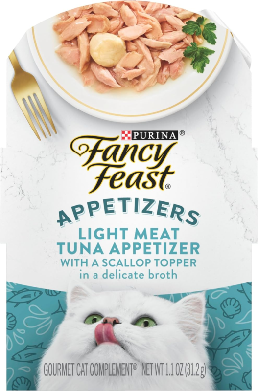 Purina Fancy Feast Appetizers Lickable Grain Free Wet Cat Food Topper Light Meat Tuna Appetizer with Scallop - (Pack of 10) 1.1 oz. Trays : Pet Supplies