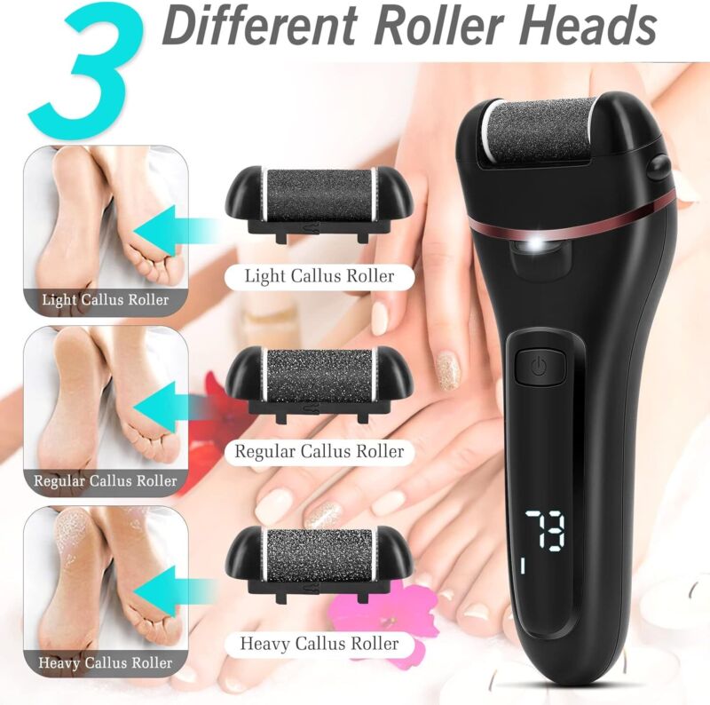 Electric Callus Remover for Feet, 2 Speed Electric Foot File, Rechargeable Foot Scrubber Pedicure kit for Cracked Heels and Dead Skin with 3 Roller Heads. : Beauty & Personal Care