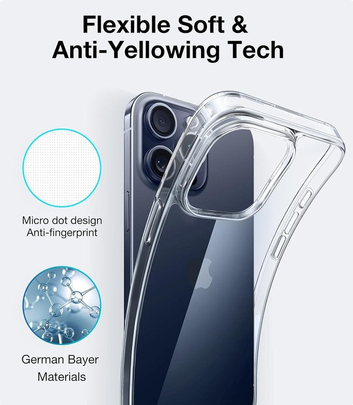 TORRAS Crystal Clear for iPhone 15 Pro Case, Ultra-Thin [Non-Yellowing] [Military Protection] Slim Fit Silicone TPU Cover for iPhone 15 Pro Phone Case, Soft, Clear, 6.1 inch : Cell Phones & Accessories