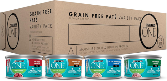 Purina ONE High Protein, Grain Free Pate Wet Cat Food Variety Pack, Grain Free Formula - (Pack of 24) 3 oz. Cans : Pet Supplies