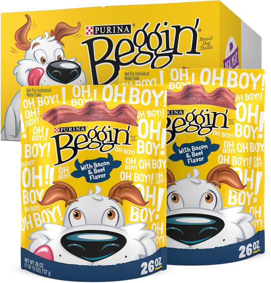 Purina Beggin' Strips With Real Meat Dog Treats With Bacon and Beef Flavors - (Pack of 2) 26 oz. Pouches : Pet Supplies