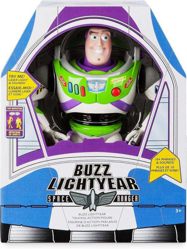 Disney Store Official Buzz Lightyear Interactive Talking Action Figure from Toy Story, Features 10+ English Phrases, Interacts with Other Figures and Toys : Toys & Games