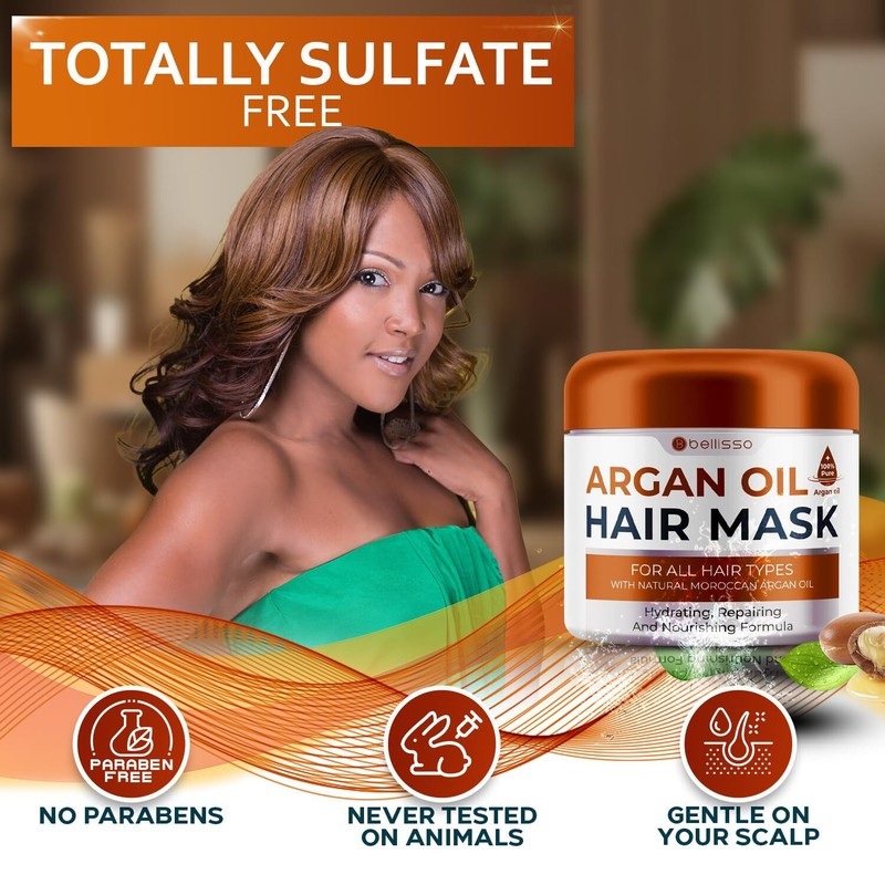 Moroccan Argan Oil Mask - Deep Conditioning Moisturizer for Dry, Extremely Damaged Hair - Hydrating Repair Treatment for Split Ends - With Collagen and Keratin for Curly, Frizzy and Color Treated Hair : Beauty & Personal Care