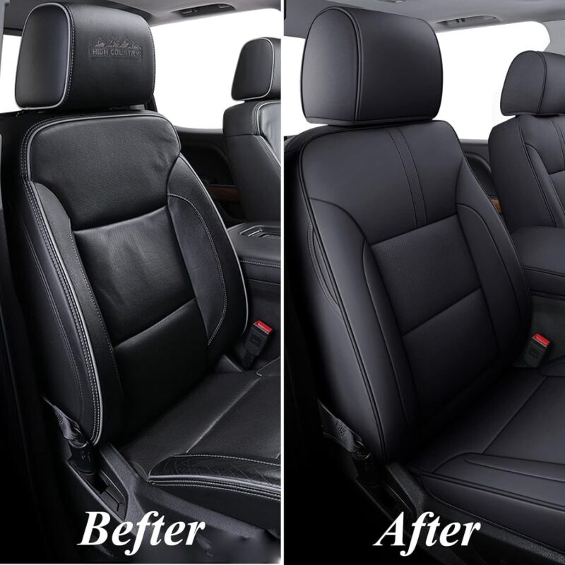 Coverado Chevy Silverado Seat Covers, Faux Leather Seat Covers Fit for Chevy Silverado GMC Sierra 2007-2025 1500, 2015-2025 2500HD 3500HD Crew Double Extended Cab (Front, Black) : Automotive