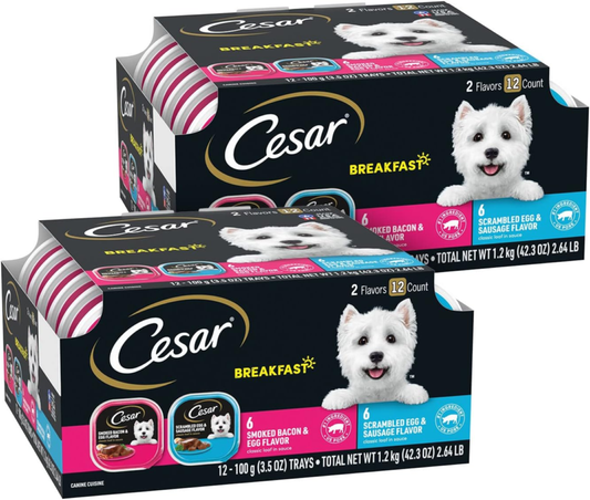 CESAR Soft Wet Dog Food Classic Loaf in Sauce Breakfast Variety Pack, (12) 3.5 oz. Easy Peel Trays, Pack of 2: Pet Supplies: Amazon.com