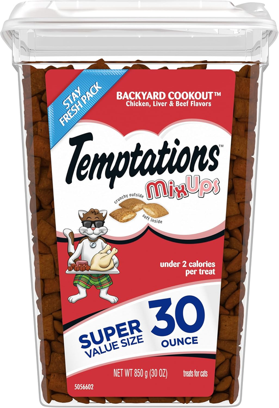 Temptations MixUps Backyard Cookout Flavor Crunchy and Soft Cat Treats, 30 oz. Tub : Pet Supplies