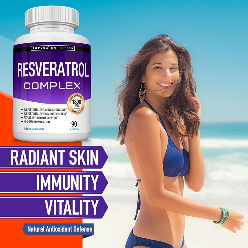 Resveratrol Supplement 1800 mg Antioxidant Complex - Highly Potent Natural Trans-Resveratrol Pills for Healthy Aging, Overall Health Support, Immune System, Brain Function, for Men Women, 90 Capsules : Health & Household