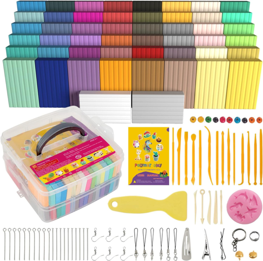 Polymer Clay 50 Colors, Modeling Clay for Kids DIY Starter Kits, Oven Baked Model Clay, Non-Sticky Molding Clay with Sculpting Tools, Gift for Children and Artists (50 Colors A) : Toys & Games