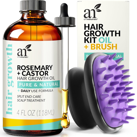 ArtNaturals Organic Rosemary & Castor Hair Growth Oil + Scalp Massager Set – Hair Styling Oils for Dry, Itchy Scalp, Thickening & Hydration - Scalp Oil Products For Damaged Hair & Split Ends – 4.0 oz : Beauty & Personal Care