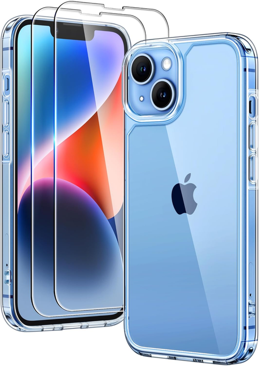 TAURI 3-in-1 iPhone 14 Case Clear with Screen Protectors Slim Drop Protection