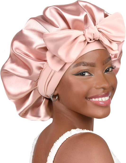YANIBEST Silk Bonnet for Sleeping Women Satin Bonnet Double Layer Satin Lined Hair Bonnet with Tie Band Curly Hair Blush Pink Mom : Beauty & Personal Care