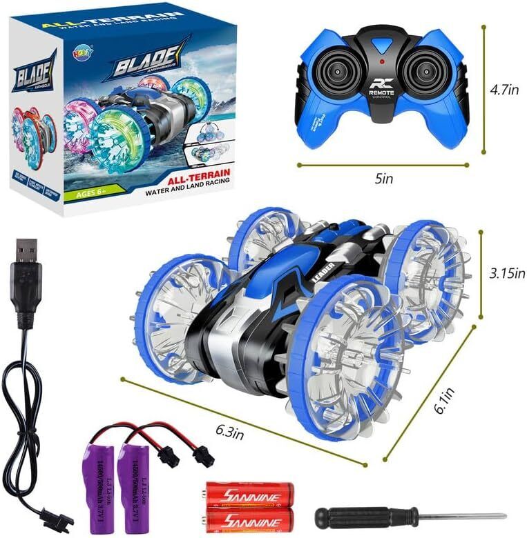 Amphibious RC Car 4WD Stunt Truck Waterproof Remote Control Toy for Boys Girls