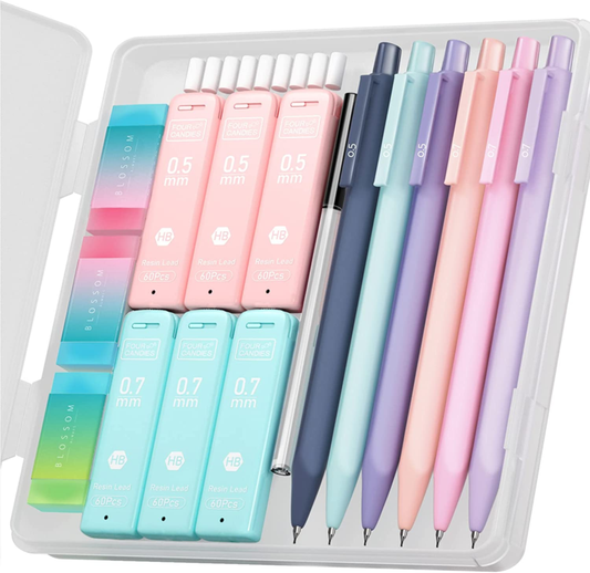 Four Candies Cute Mechanical Pencil Set, 6PCS Pastel Mechanical Pencils 0.5 & 0.7mm with 360PCS HB Pencil Leads, 3PCS Erasers and 9PCS Eraser Refills, Aesthetic Mechanical Pencils for Girls Writing : Office Products
