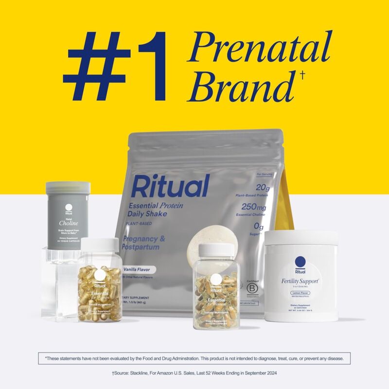 Ritual Essential for Women Prenatal Multivitamin: Folate & Choline for Neural Tube Support, Omega-3 DHA for Fetal Brain Development, Iron, Calcium-Helper D3 & K2, Non-GMO, Vegan, Citrus, 30 Days : Health & Household
