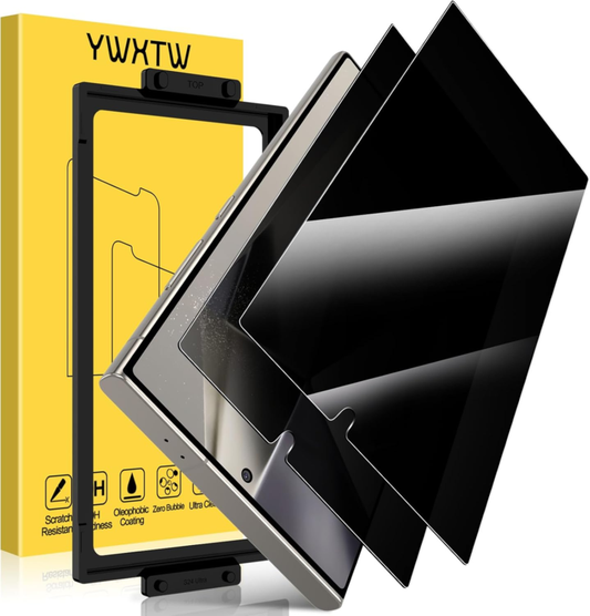 YWXTW EZ Unlock for Samsung Galaxy S24 Ultra Privacy Screen Protector, [0.1S Ultrasonic Fingerprint Support] [Not Glass] 25° Anti Spy Private S24 Ultra Screen Protector Case Friendly, 2 Pack : Cell Phones & Accessories